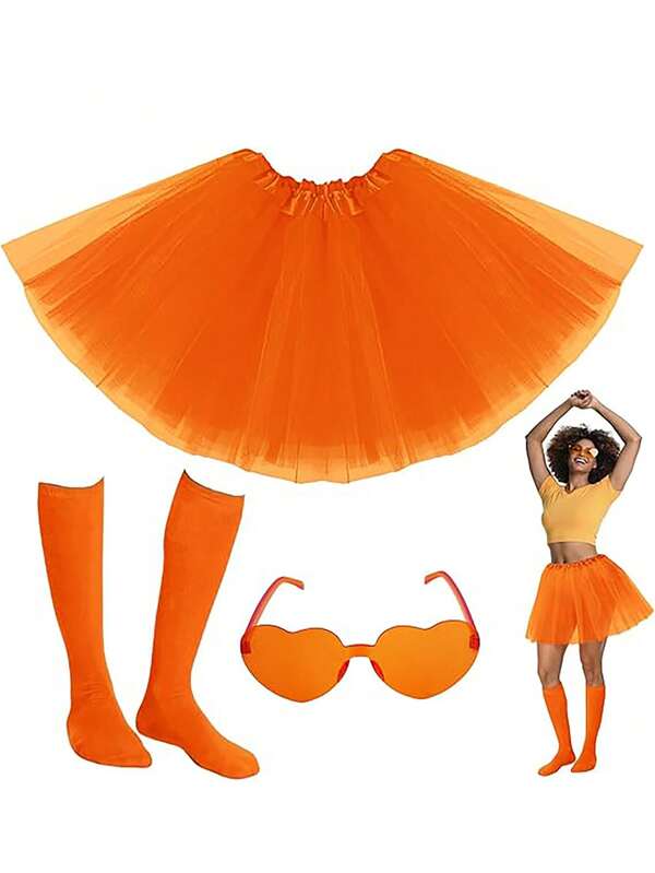 3 Stücke Erwachsenen Orange Ballettkleid und Strumpfhose Set, geeignet für Frauen. Es ist ein geeignetes Accessoire für Anlässe wie Thanksgiving, Weihnachten und Kürbiskuchen Party Truthahn Ballett Partys.