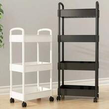 3-Tier Rolling Cosmetic Organizer Cart, Plastic Independent Multi-Function Hand Push Cart With Rotating Trays, Easy Assembly, Multipurpose Storage For Office, Bathroom, Kitchen, Pantry - No Electricity Required
