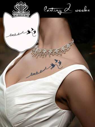 Juice Tattoo With Natural Plant Ingredients, Semi Permanent Tattoo, Lively And Natural Bird Word Pattern, Temporary Fake Tattoo Suitable For Shoulder, Neck, Collarbone, Wrist, Ankle DIY, Daily Party, Holiday Gift, Body Decoration For 1-2 Weeks, Non Fading, Non Reflective, Waterproof, Realistic Tattoo Sticker, 1 Pack