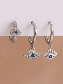 3pcs Set Exquisite New Gold Evil Eye Single Earring, 18K Gold Plated Stainless Steel Material, Small Punk Style Earring, Piercing Jewelry - 3pcs for One Ear - View 6