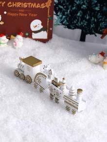 1 件木制平顶 4 节微型圣诞火车装饰、节日派对和桌面装饰（礼品盒包装）、圣诞节