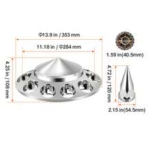 Front Axle Wheel Covers, Spiked Axle Cover For Semi Truck, ABS Electroplate Rust-Resistant Lug Nut Covers, Universal Fit, Installation Tool Included, Complete Axle Cover Combo Kit - 13.90x4.25 inch - 查看 10