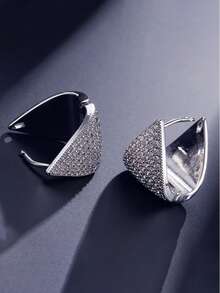 rakol 2pcs Fashionable Copper Cubic Zirconia Hollow Out Decor Wide Hoop Earrings Suitable For Women's Daily Wear - Earrings - View 11