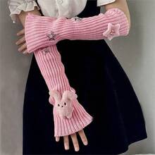 1 Pair Rabbit Star Knitted Pile Socks Cute Fold Ears Rabbit Striped Knitted Sleeves Y2k Millennium Style Sleeves - White Rabbit Star - View 2