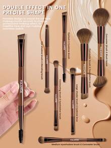 MAANGE 9件套亲肤舒适化妆刷套装，超柔软，包含粉底刷、遮瑕刷、修容刷、鼻刷，适合日常面部彩妆，粉底刷适用于液体粉底，适合女性和女孩使用。套装包含化妆刷，化妆刷套装，全套化妆刷套装，化妆套装，化妆刷套装，化妆礼品套装，赠品，专业化妆刷，全套化妆刷套装 - 咖啡棕 - 查看 4