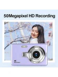 Máy quay vlog 4K 50MP với zoom quang học 16X, tự động lấy nét, chống rung hình ảnh, phù hợp cho thanh thiếu niên, người lớn và người mới bắt đầu, máy ảnh kỹ thuật số nhỏ gọn, dễ mang theo để sử dụng tại nhà, bao gồm đầu đọc thẻ quà tặng (Màu tím) - Q12 Purple-Sticker + Đầu đọc thẻ - Xem 3