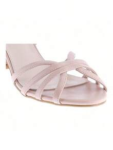 Women Chunky Heel Strappy Platform Heels Square Open Toe Heeled Sandals Ankle Strap Block Heel - 米色 - 查看 4