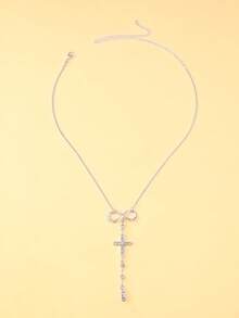 1pc Women's Rhinestone Cross & Geometric Pendant Necklace, Personalized Jewelry Gift For Holiday, Christmas