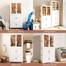 Multi-Functional Folding Storage Cabinet, Clothing Storage Box, Portable Wardrobe, Foldable Cabinet With Wheels And Double Doors, Suitable For Living Room, Bedroom, Walk-In Closet, And Apartments, No-Assembly Storage Rack, Organizes Clothes And Toys, Plastic Folding Storage Cabinet, Comes With 10 Hangers - 白色 - 查看 2
