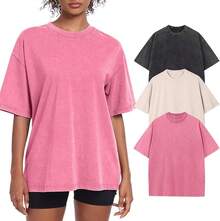 Womens Washed Vintage Oversized T-Shirt Casual Baggy Streetwear Boyfriend Tee Workout Short Sleeve Cotton Tops - 粉紅色+米色+黑色 - 查看 1