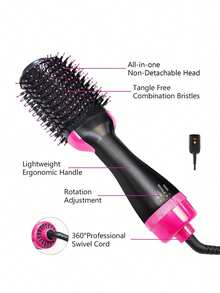 1 Pc Multifunctional Hot Air Comb,4-In-1 Hot Air CombHair Dryer, For Hair Curler & Straightener, Puffy Hairstyling,One-Step Volumizer Hair Dryer And Styler,Less Frizz, More Shine And Less Heat Damage For Salon-Style Blowouts Black/Pink - US A Type Plug(110-127V) - View 3