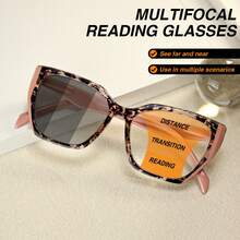 1pc Photochromic Multifocal Reading Glasses, Color-Changing Bifocal Lens, Romantic Pink Cat Eye Frame, Comfortable Spring Hinges, Elegant Fashion Photochromic Multifocal Readers For Women - Pink - View 6