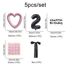儿童女宝宝生日派对气球装饰粉色爱心相框成长记录道具蝴蝶结数字摆设 - 粉色 - 查看 3
