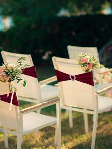 10/50 件 14*35 厘米蝴蝶结椅背套，带心形扣滑块，弹性椅套带绑带，适用于婚礼、派对、洗礼、情人节装饰（鼠尾草绿/红色/勃艮第红/古金色） - 彩色 - 查看 6