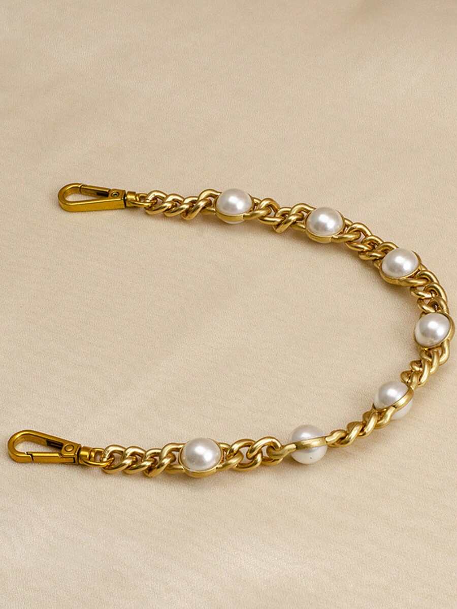 1 Piece Of Classic Retro Beaded Chain Elegant Style Copper Alloy Imitation Pearl Gold Bag Shoulder Strap Suitable For Women's Daily Party Party Date Bag Decoration Matching - 金色 - 查看 1