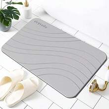 Stone Bath Mat Diatoeous Earth Mat Stone Shower Mat Fast Water Drying Ultra Absorbent Pad Diatomite MatNon-Slip For Bath Shower Kitchen Pet 15.35x23.62in Hard Light Gray 1-Pack - LightGreywave - View 3