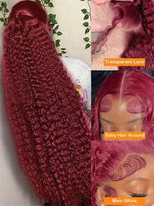 36 Inch Deep Wave Burgundy Wig Human Hair Real 250% Density 13x6 HD Deep Wave Lace Front Wigs Human Hair Glueless 99j Burgundy Curly Lace Front Wigs Human Hair For Women Pre Plucked 13x4 Red Wine Colored Human Hair Wigs With Baby Hair - S99J - 查看 8