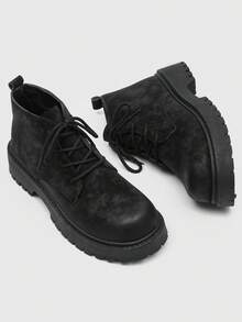 Herrstövlar med rund tå, moderna höga stövlar, tjock sula, halkfri, vintage- och avslappnad stil, ankelstövlar för män i plusstorlek, lämpliga för utomhusbruk på vintern