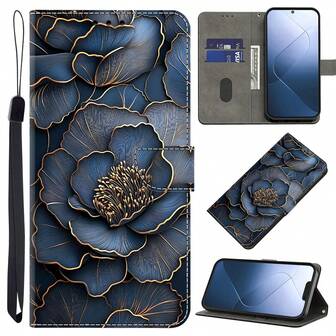 GLANDOTU PU Leather Flip Cover Phone Case With Blue Peony Pattern, Card Slots And Stand, Magnetic Wallet Style Case For Samsung Galaxy, Apple, Redmi And Other Smartphones