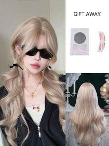 alicegarden Tóc giả ren trán 4 * 1, Tóc giả ren trán xoăn, Tóc giả dài xoăn màu vàng óng, rẽ ngôi giữa, dài 30 feet, Tóc giả tự nhiên và chân thực để sử dụng hàng ngày. - Vàng - Xem 5