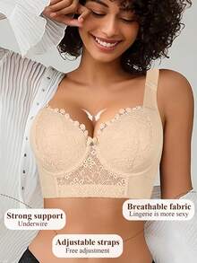 Hersunei Bộ đồ lót ren màu be gợi cảm Peach Girl, áo ngực nâng ngực cho nữ, áo ngực thoải mái giúp ngăn ngừa chảy xệ. - Màu be - Xem 4