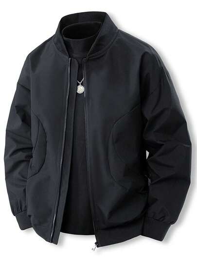 Men's Lightweight Zip-Up Stand Collar Jacket, Casual Outerwear For Autumn/Winter