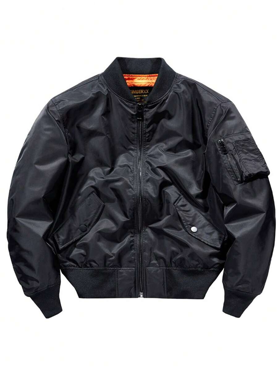 Herren Bomberjacke mit Armtasche, lässige Reißverschlussjacke, Streetwear Oberbekleidung für Herbst/Winter