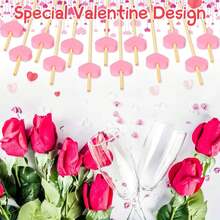 200/100/50/10pcs, 12cm Heart-Shaped Bamboo Skewers For Cupcakes, Fruit, Desserts, Salads, Cocktails, Wedding Decoration, Pink Heart-Shaped Cocktail Sticks, Sandwich & Appetizer Bamboo Toothpicks, Summer Party Supplies - Pink - View 7