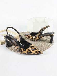 Women's Sexy Leopard Print High Heel Pumps, Thick Heel Dress Shoes, Slip-On Pointed Toe Sandals,Kitten Heels