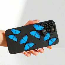 1pc Teléfono Negro con Ojos Azules Fluorescentes a Prueba de Golpes, Adecuado para las Series 11 12 13 14 15 16 XS XR X 8 12 13 Plus Pro SE, Como Regalo para Novia, Novio, Amigo o para Ti Mismo, Teléfono a Prueba de Golpes, Teléfono con Correa, Teléfono Estético, Teléfono con Estampado de Leopardo, Teléfono para Mujeres 17, 17 Pro - Negro - Ver 4