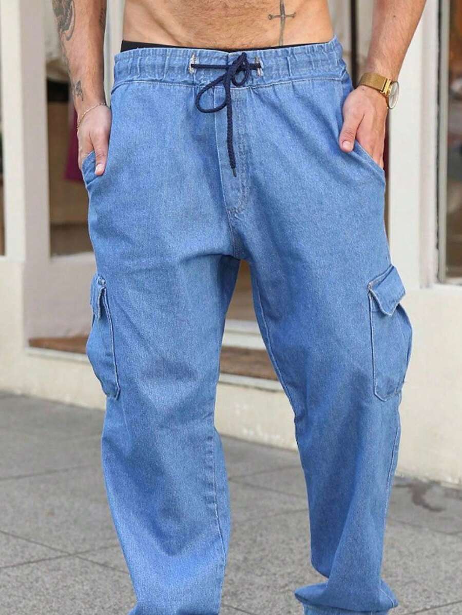 Unisex Skateboard Cargo Pants In Various Colors - Medium Blue - View 1