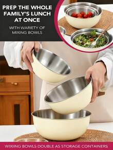 Powcan Stainless Steel Mixing Bowl Set, 3-Piece Nesting Bowls For Cooking, Baking, Salad, And Meal Prep | Stackable Design, Easy To Clean, Durable And Versatile For Kitchen Use - Off-white-3-piece Set - View 3