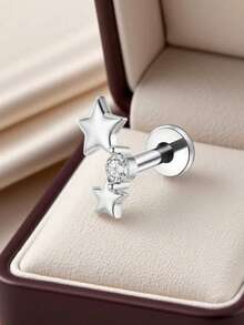 1pc Stainless Steel Stud Earrings, Nose Stud, Lip Stud, Body Piercing Jewelry - Silver - View 1