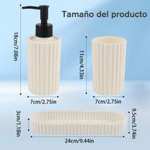 Dispensador Jabón Líquido Set, 1*300ml Dispensador + 2 Vaso para Cepillo de Dientes + Plato, Material de Plástico con Bomba Negra, Ideal para Cocina, Baño, Shampoo, Lotion, Blanco - Blanco - Ver 2