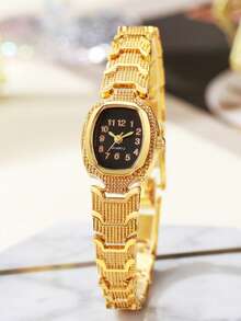 2025 New Women's Luxury Gold Watch, Barrel-Shaped Dial, Stainless Steel Strap, Fashionable Quartz Wristwatch - Gold - View 7