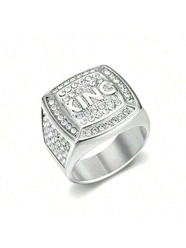 European & Middle Eastern Hip-Hop Style Rhinestone Square Letter Men's Ring