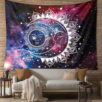1pc Cosmic Elegance Tapestry Fabric For Living Room Aesthetic Stunning Wall Hanging Perfect For Bedroom Decor And Ceiling Background Art Spiritual Sun Moon Design Ideal For Home Decor And Wall Fabric