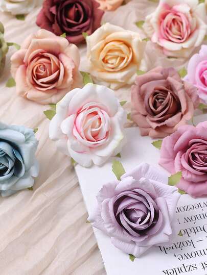 5 pièces Roses en soie artificielles Décoration de la maison Extérieur Fête de festival Mariage Décoration de mariée DIY Accessoires de boîte-cadeau