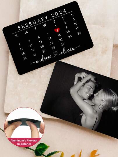 Customized Aluminum Alloy Cards With Pictures And Text, Personalized Wallet Cards, Double-Sided Printing, Customizable Photos And Dates, Long-Lasting Use Without Bending And Wear, Perfect For Newborn Commemorative Gifts, Wedding Souvenirs, Couples, Valentine's Day, Christmas, New Year, Fathers, Husbands, Lovers, Fashionable Wallet Accessories