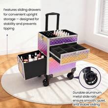 Professional Rolling Salon Makeup Train Case With Drawers, Large Cosmetic Trolley With Locks, Cosmetics Storage Organizer Make Up Case For Salon, Travel Makeup/Nail Art/Hair Styling, Gradual Purple - Gradient Purple - View 7