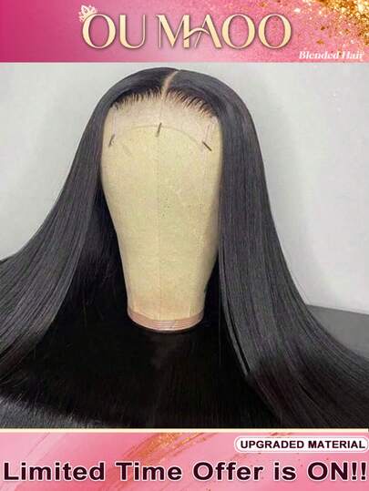 Peluca de encaje frontal de 200% de densidad, mezcla de cabello humano, 13*4 HD, peluca de encaje frontal para mujeres con cabello de bebé previamente decolorado, nudos decolorados y línea de cabello natural, peluca sin pegamento de encaje frontal HD para mujeres