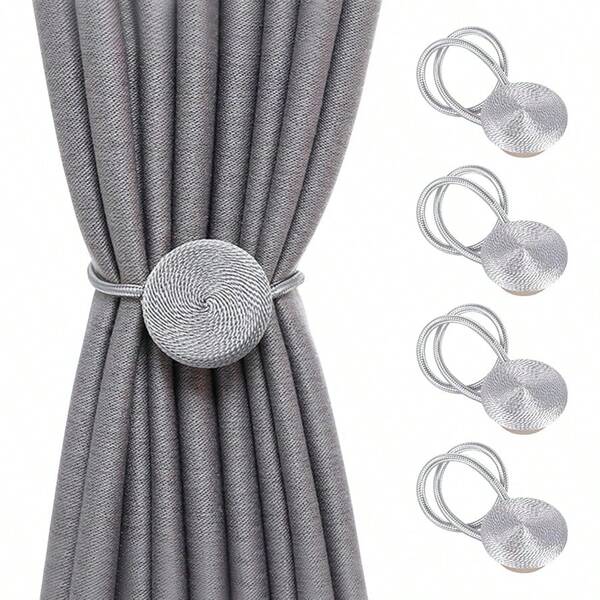 Lot de 4 embrasses de rideaux magnétiques, boucle de rideau, supports de rideaux magnétiques pour chambre, salon, bureau (gris)