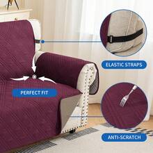 YSTYLE Single-Seater Sofa Cover With Armrests, Reversible Cat-Friendly Scratch-Resistant Couch Cover, Double-Sided Quilted Sofa Cover, Universal Sofa Cover - Burgundy + coklat muda - View 4