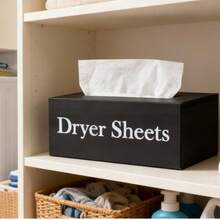 1 pieza Soporte de madera para hojas de secadora de ropa - Contenedor para hojas suavizantes, Contenedor rústico para hojas de secadora con tapa con bisagras y gancho, Dispensador de hojas de secadora para organización y decoración del cuarto de lavado