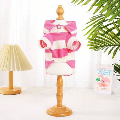 宠物、猫、狗、狗衣服、幼犬、吉娃娃狗衣服、猫咪用品、狗衬衫、条纹狗T恤、适合中小型犬和猫的长袖幼犬衣服、法国斗牛犬、腊肠犬、约克夏犬时尚服饰、经典透气可爱条纹Polo衫，适合夏秋季
