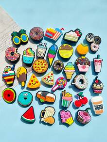 33 PCS Food Collection Series - Durable Colored PVC Shoe Decorations, Suitable For Fun Shoe Decorations, The Perfect Gift Set For Doughnut Lovers, DIY Handicrafts, Food Pattern Combinations, Durable Decorative Accessories, Creative Design, High-Quality Craftsmanship