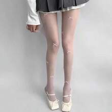 日系洛丽塔蝴蝶结刺绣珍珠连裤袜闪钻女紧身裤JK风甜美少女卡哇伊可爱丝袜 - 彩色 - 查看 3