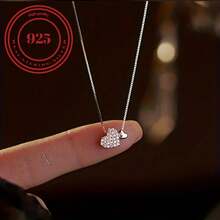 925 Sterling Silver Heart Pendant Necklace, Simple Clavicle Necklace For Women - Silver - View 1
