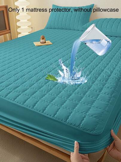 1pc Soft, Breathable And Comfortable Plaid Light Blue Pattern Mattress Protector, Bedroom Solid Color Moisture-Wicking Mattress Cover, Mattress Pad, Mattress Protector, Encasement (Pillow Case Not Included)