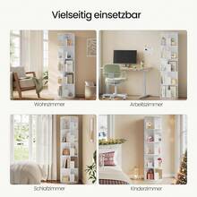 360-Grad-drehbares Bücherregal, 4 Ablagen, 16 Fächer, freistehend, drehbar, Büroregal, Dekoregal, Aufbewahrungsregal, für Wohnzimmer, Schlafzimmer, Büro, Kinderzimmer - Weiss - Übersicht 9